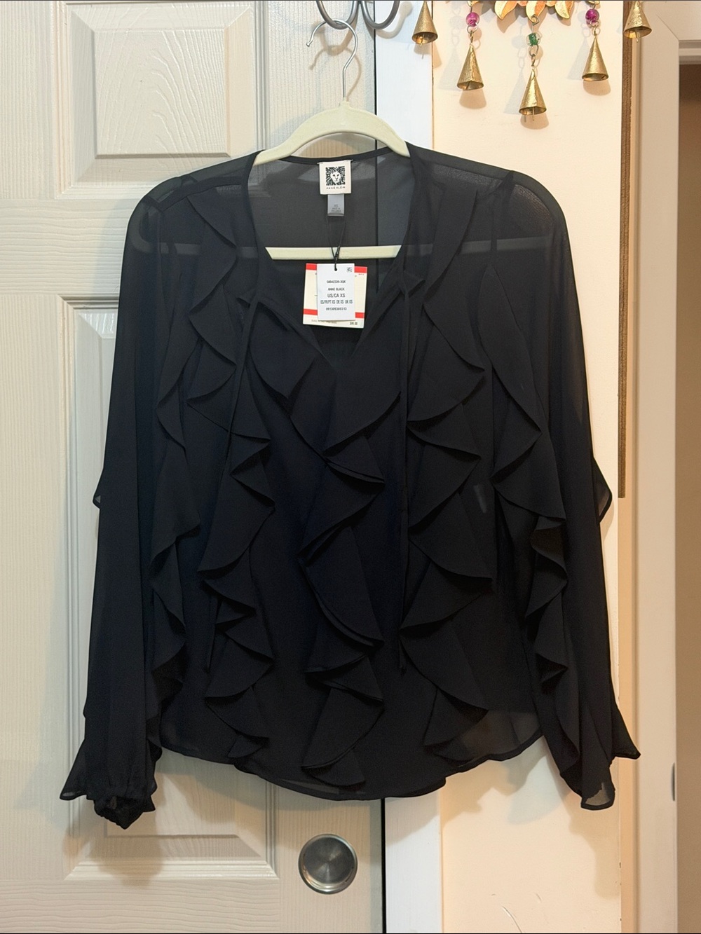 Worthington Black Ruffle-Front Sheer Blouse